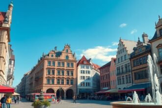 Maximilianstraße éles városi látnivaló Augsburgban, Németországban