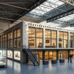 Augsburg TIM múzeum belső tere szövőgépekkel és ipartörténeti kiállításokkal.