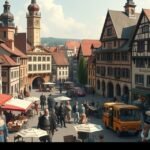 Augsburg városkép a Fugger család idejéből, történelmi épületekkel