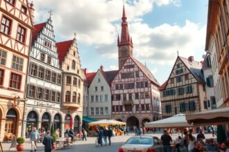 Haidplatz, Regensburg történelmi tere színes épületekkel
