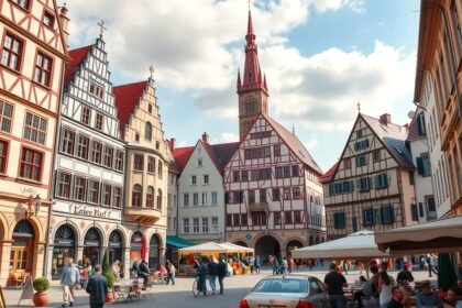 Haidplatz, Regensburg történelmi tere színes épületekkel