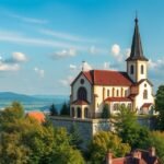 Szentháromság-hegyi templom Regensburgban gyönyörű környezetben