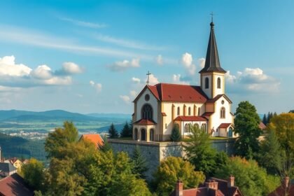 Szentháromság-hegyi templom Regensburgban gyönyörű környezetben