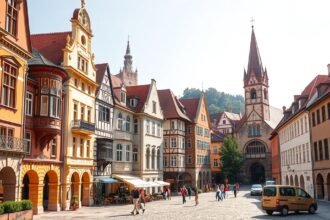 Regensburg belvárosának gótikus és román stílusú épületei