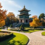 Kínai Torony az Angol Kertben Münchenben, őszi színekben.