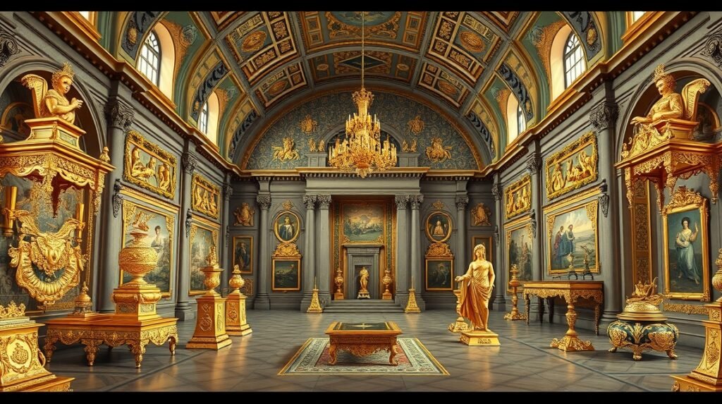 A Müncheni Residenz kincstárának díszes belső tere