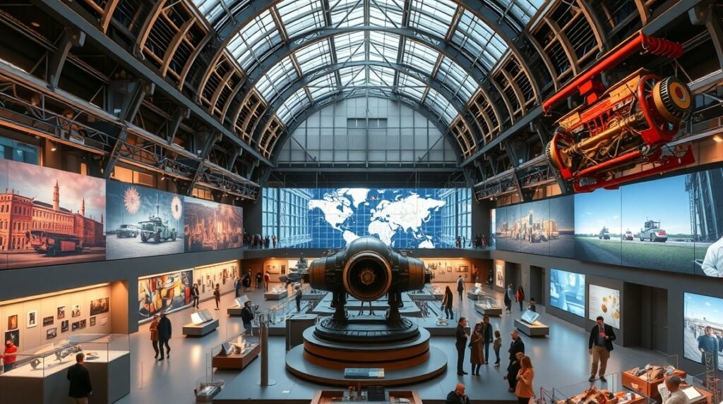 A Deutsches Museum látképe interaktív kiállításokkal és technológiai tárlatokkal.