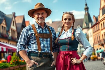 Bajor népviselet Dirndlben és Lederhosenben München utcáin.