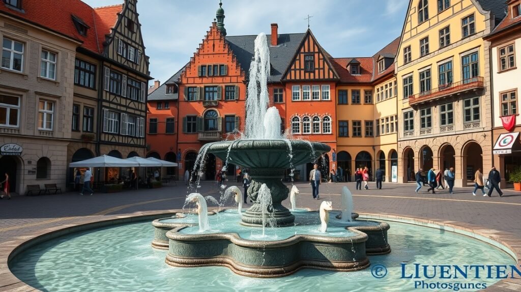 Einstein-kút Ulm városában, gyönyörű épületek között