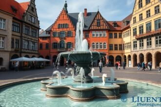 Einstein-kút Ulm városában, gyönyörű épületek között