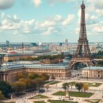 Eiffel-torony panorámája és az Invalidusok környéke Párizsban