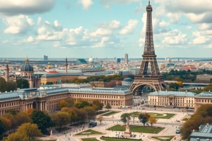 Eiffel-torony panorámája és az Invalidusok környéke Párizsban
