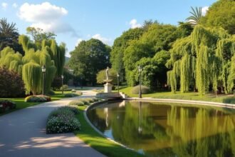 Friedrichsau park Ulmban, zöld természet és virágzó rétek