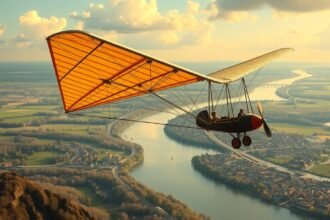 Ulm felett repülőgép, lenyűgöző táj és folyó látványával.