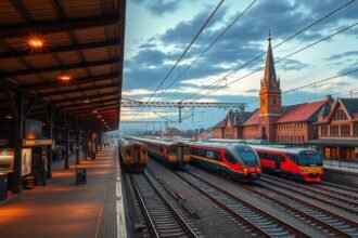 Ulm vasútállomás, vonatok és városi infrastruktúra