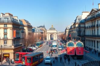 Champs-Élysées sugárút látképe a Diadalívről Párizsban.