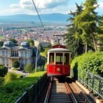 Polybahn sikló Zürichban, gyönyörű kilátással a városra.