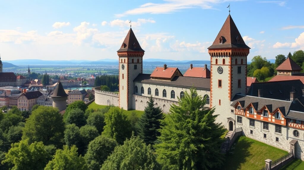 A Museggmauer városfal és tornyai Luzernben, Svájcban.