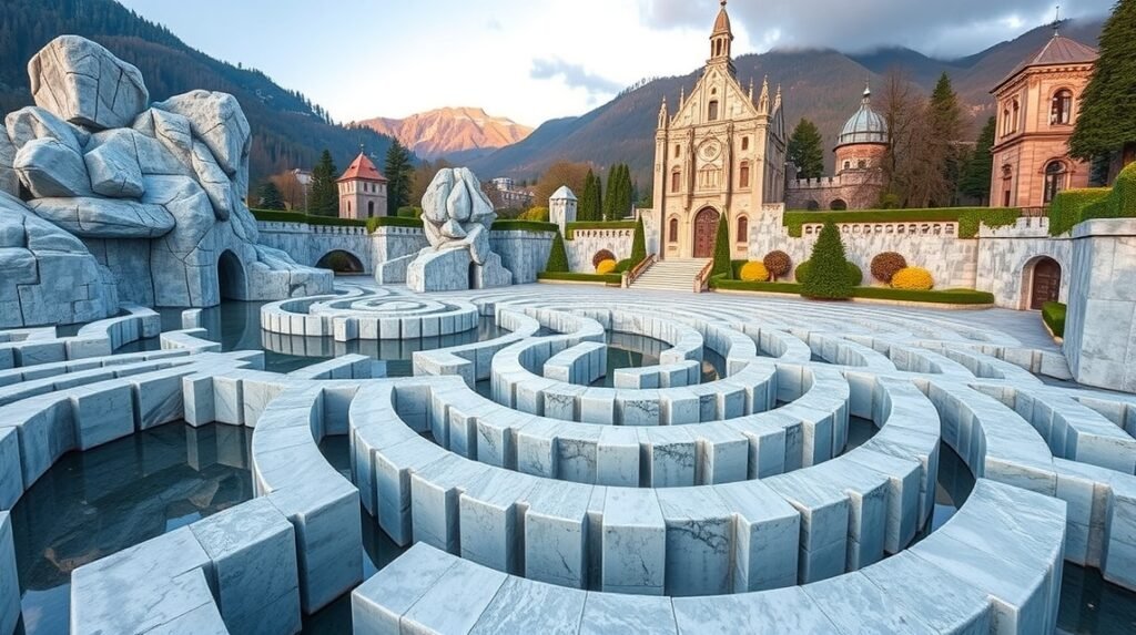 Gleccserkert tükörlabirintusa Luzernben gyönyörű háttérrel