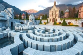 Gleccserkert tükörlabirintusa Luzernben gyönyörű háttérrel