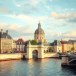 Szent Lajos szigete Párizsban, barokk épületek és Szajna partja.