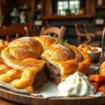 Omlós Chügelipastete húsos pite, friss zöldségekkel tálalva