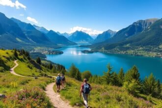 Túrázók a gyönyörű Luzern körüli természetes tájon, Svájc