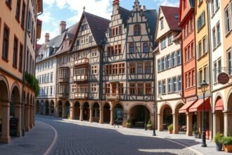 Bern Óvárosának árkádjai, középkori házak és üzletek a világörökségben.