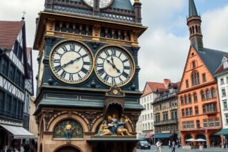 Zytglogge óratorony Bern városában, táncoló figurákkal és középkori óraszerkezet.