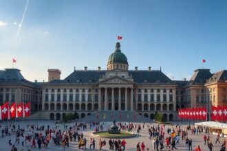 A Szövetségi Palota (Bundeshaus) Bernben, Svájcban, lenyűgöző panorámával.