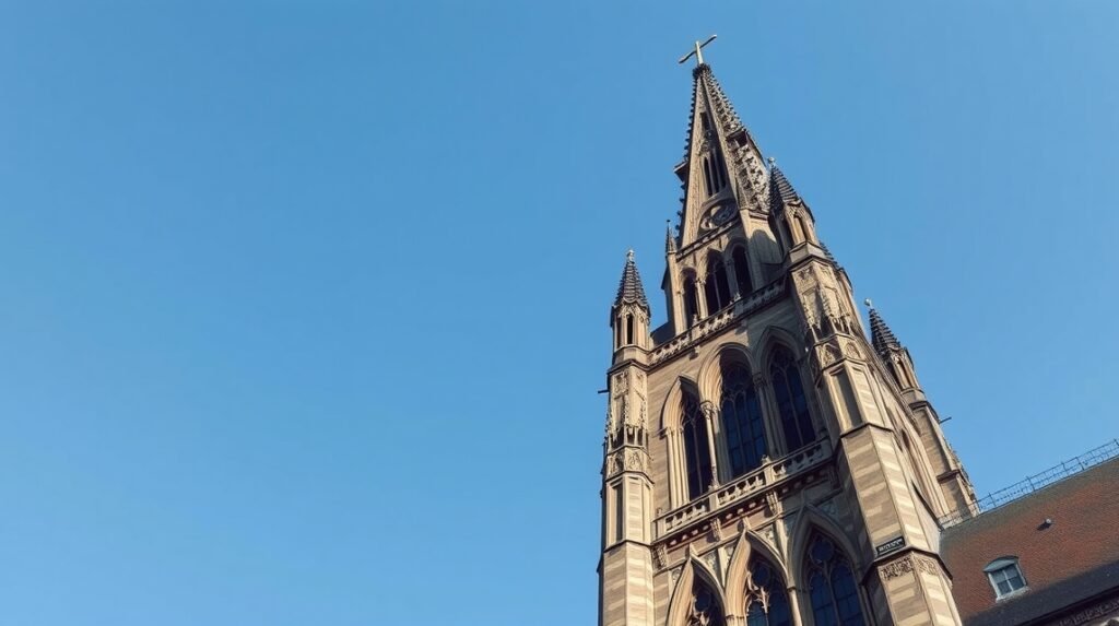 A Berni Katedrális tornya az égen, gótikus építészet