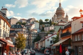 Párizs Montmartre negyedének festői utcái a Sacré-Cœur láttán