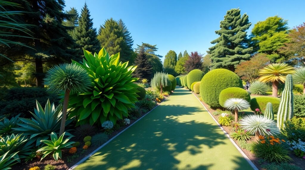 Bern botanikus kert színes növényekkel és zöld sétánnyal