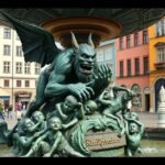 Kindlifresserbrunnen kút Bernben, horror figura gyerekekkel.