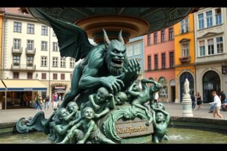 Kindlifresserbrunnen kút Bernben, horror figura gyerekekkel.