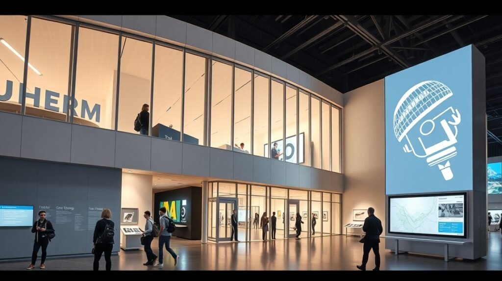 Bern Kommunikációs Múzeum belső nézet interaktív kiállításokkal