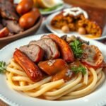 Berner Platte füstölt húsokkal, káposztával és babbal tálalva.