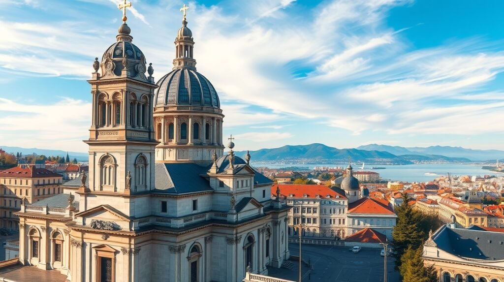 A Szent Péter-katedrális részletei a genfi kilátással