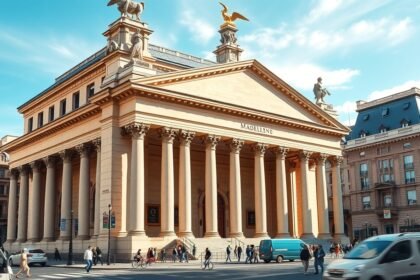 A Madeleine-templom Párizsban, neoklasszicista építészeti stílusban.