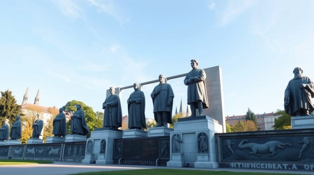 A Reformáció Emlékfala monumentális szobrai a Parc des Bastions-ban Genfben