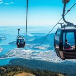 Libegő a Mont Salève hegyen, lenyűgöző kilátással Genfre és az Alpokra.