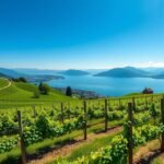 Lavaux szőlőteraszok Genf közelében, gyönyörű kilátással a Genfi-tóra.