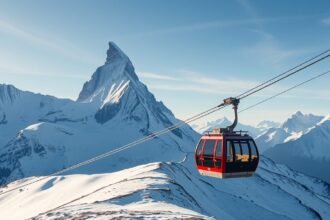Zermatt Matterhorn Glacier Paradise felvonó a hófödte hegyek között