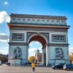 A Diadalív Párizsban, a Place Charles de Gaulle-on, napfényes időben.