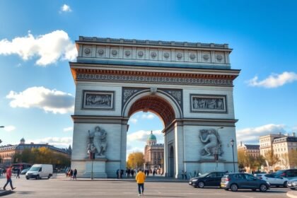 A Diadalív Párizsban, a Place Charles de Gaulle-on, napfényes időben.