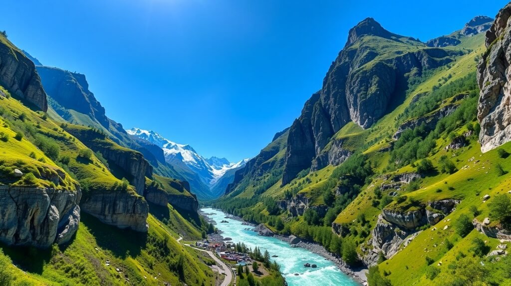Gyönyörű kilátás a Gorner-szurdokra Zermatt közelében, hegyi tájjal.