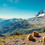 Mormoták a Zermatt közelében található Sunnegga-területen, háttérben a hegyek.