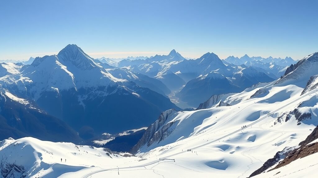 Szép alpesi táj Zermatt környékén, hó borította hegyekkel.