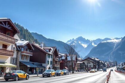 Zermatt autómentes falu, elektromos taxikkal és gyönyörű hegyekkel.