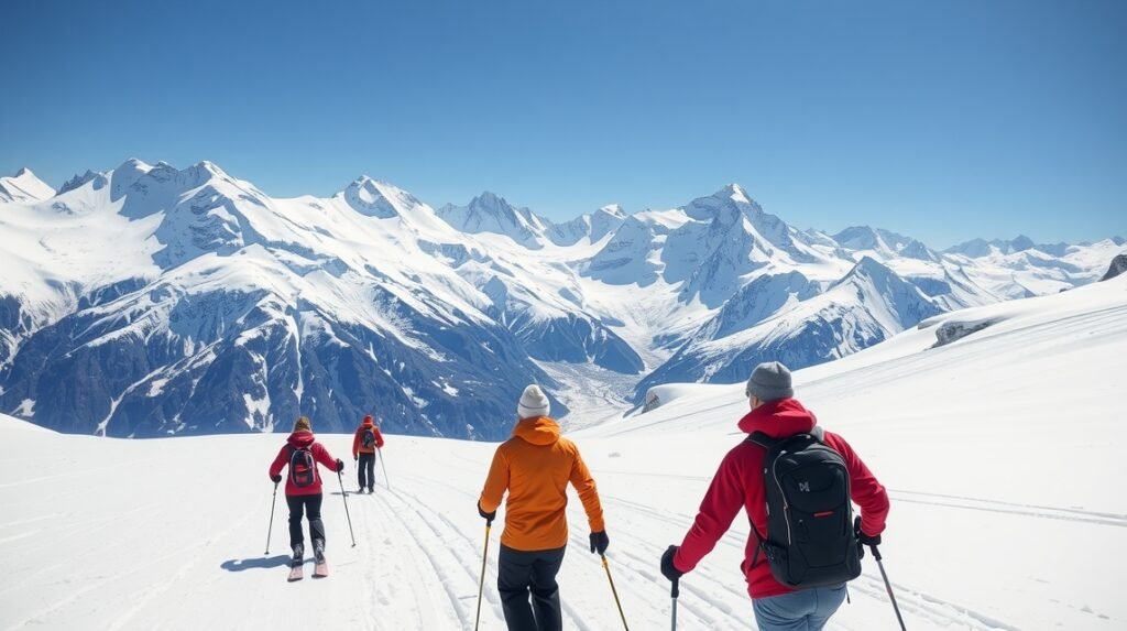 Síelés Zermatt gleccserén a lélegzetelállító hegyek között
